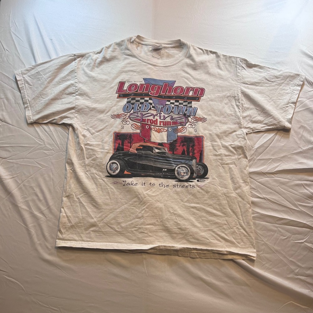 Vintage Jerzees Longhorn Heritage Old Town Spring Rod Run 2000 Car T-Shirt XL